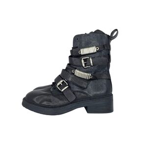 DKNY Womens Ita Leather Almond Toe Strappy Ankle Combat Zip Boots Black Size 5.5